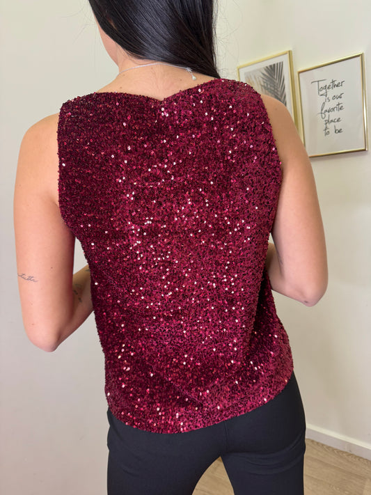 Canotta paillettes bordeaux