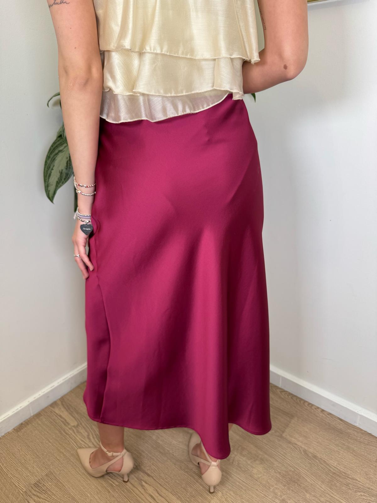 Gonna midi satin magenta