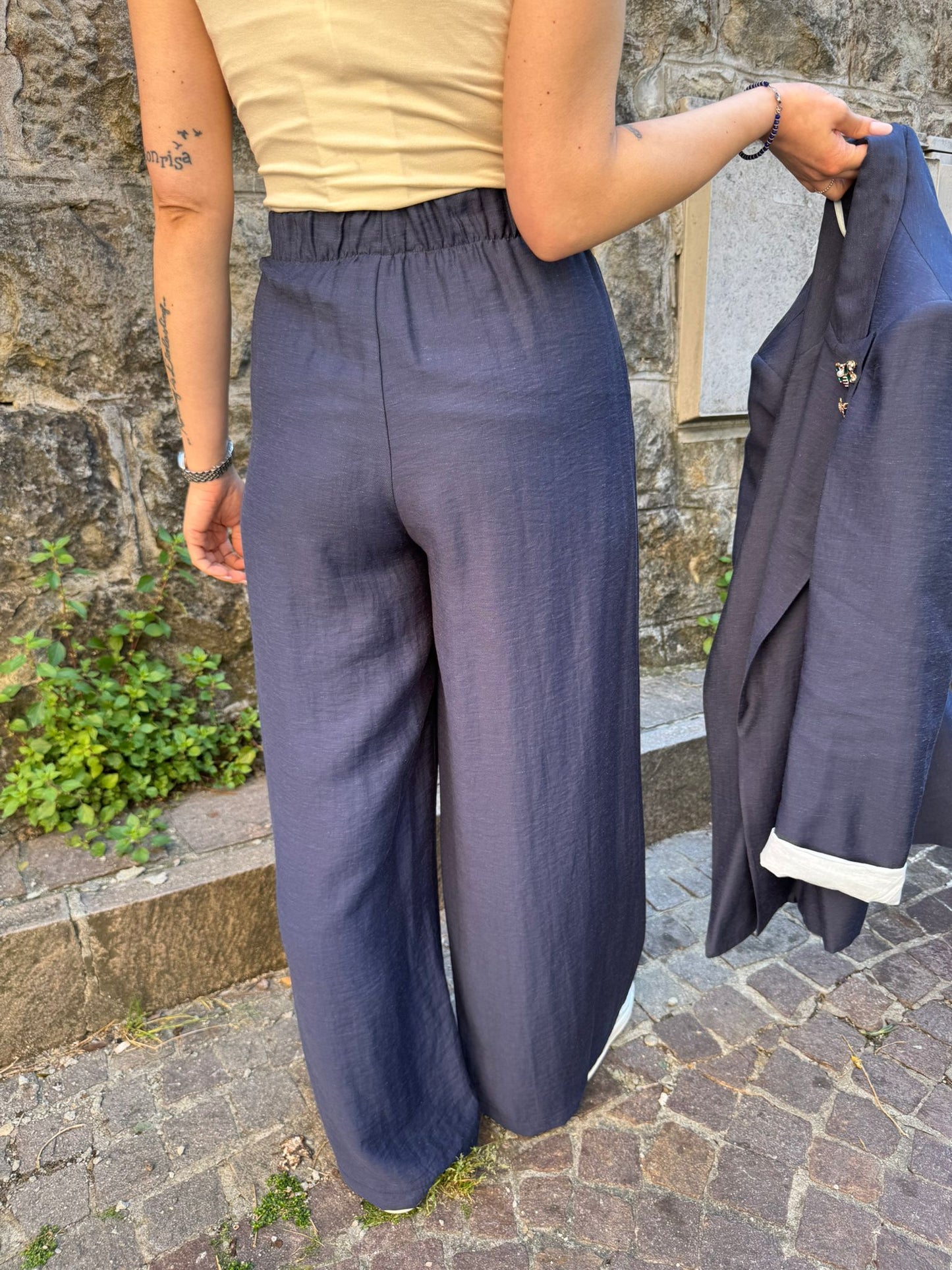 Pantalone blu lino