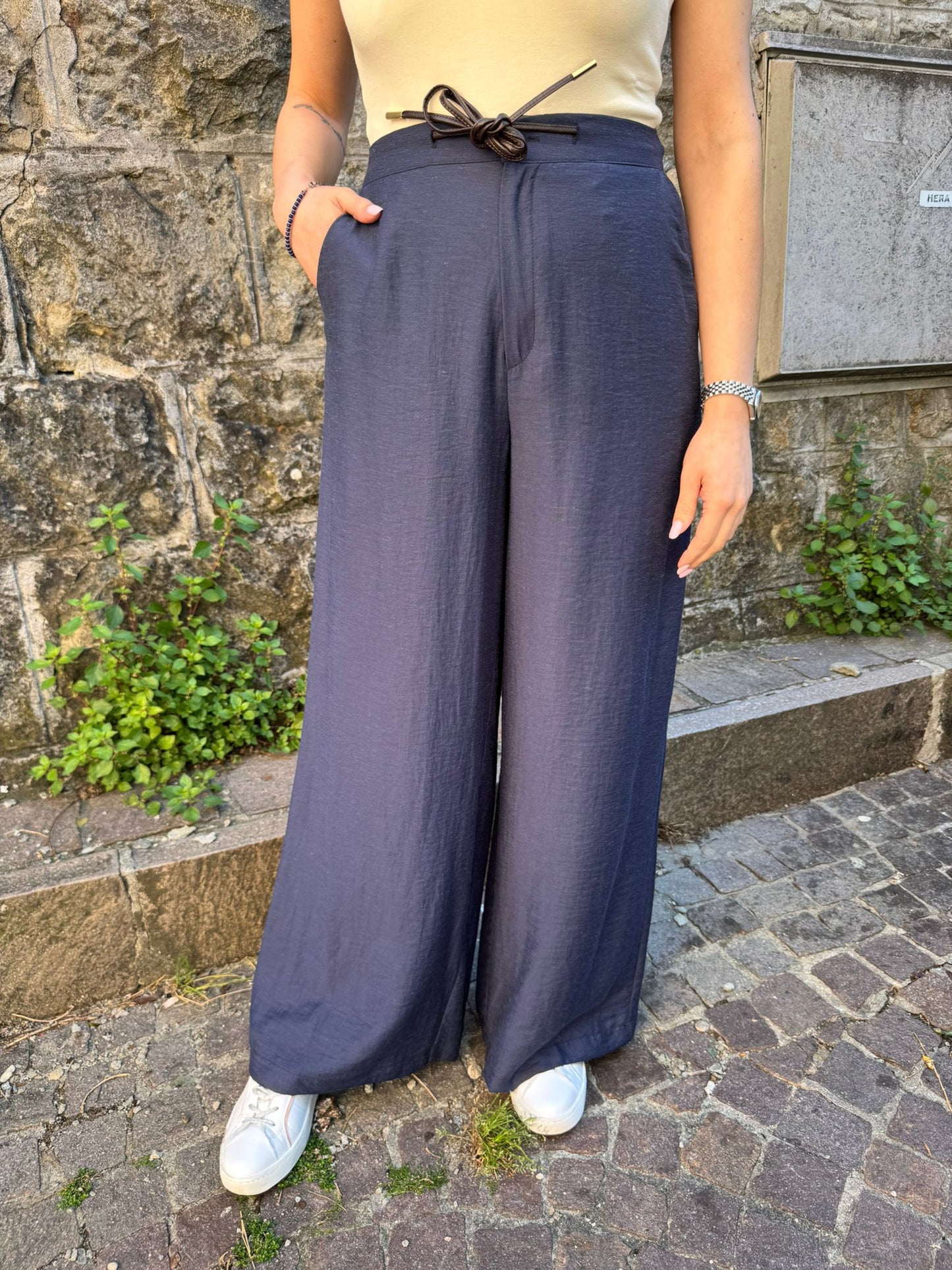 Pantalone blu lino