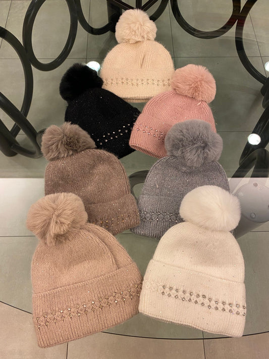 Cappello Pon Pon strass
