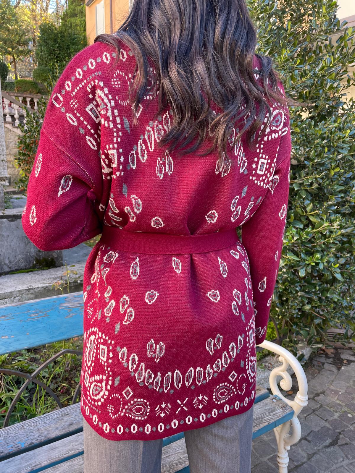 Cardigan sfrangiato bordeaux