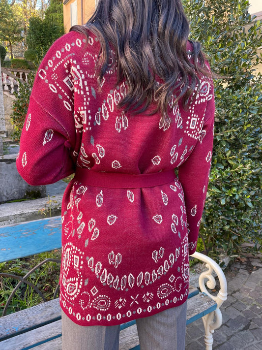 Cardigan sfrangiato bordeaux