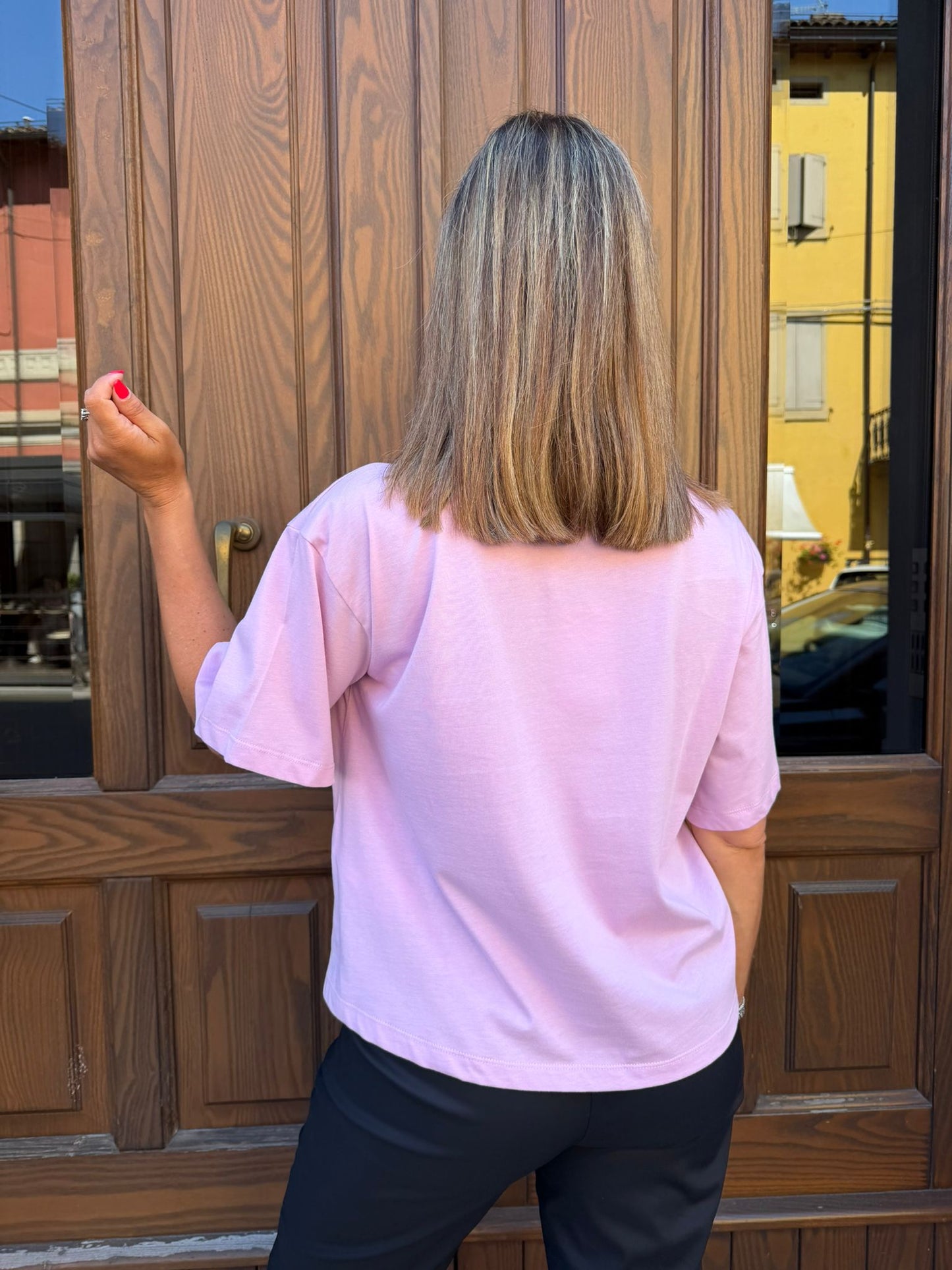 T-shirt applicazioni rosa