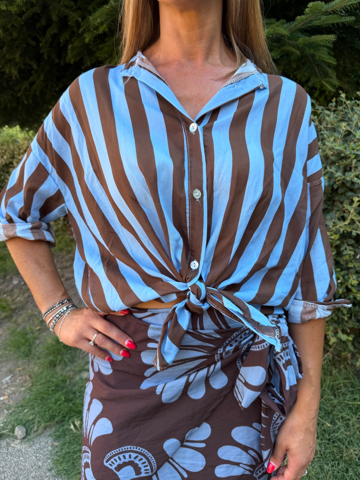 Blusa righe ciocco & celeste