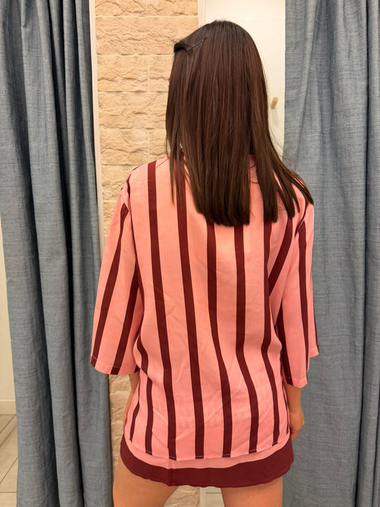 Camicia righe rosa e bordeaux