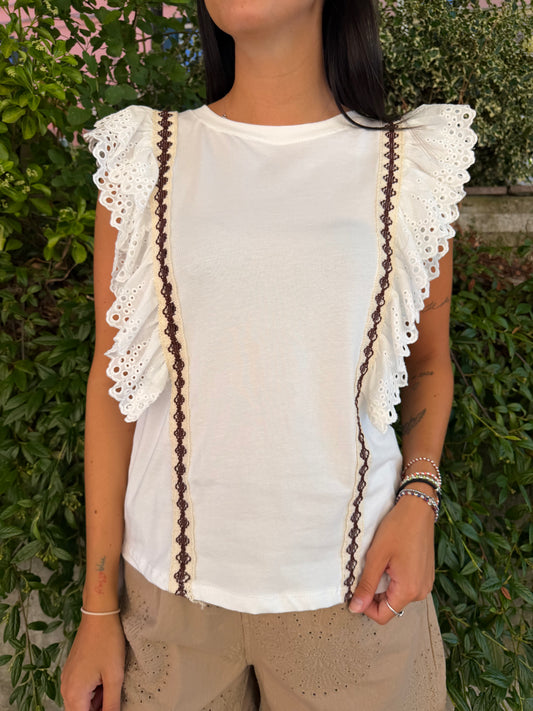 T-shirt spalla macramè