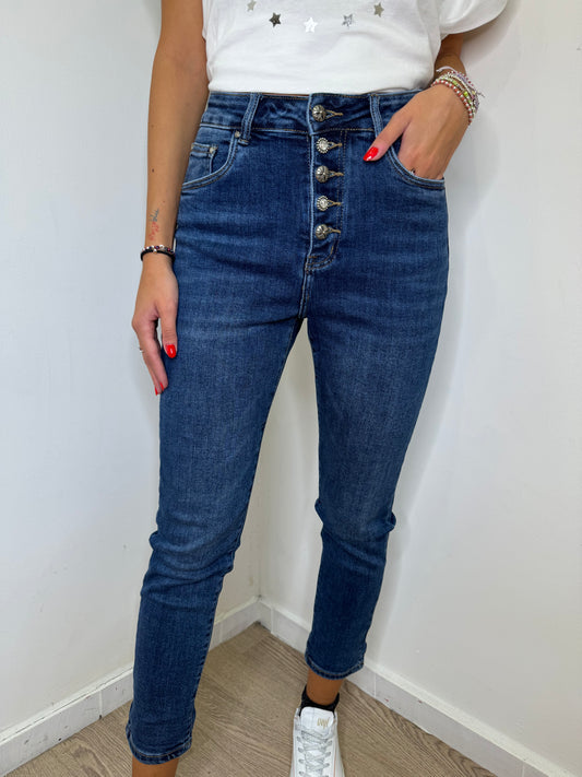 Jeans regular bottoni gioiello