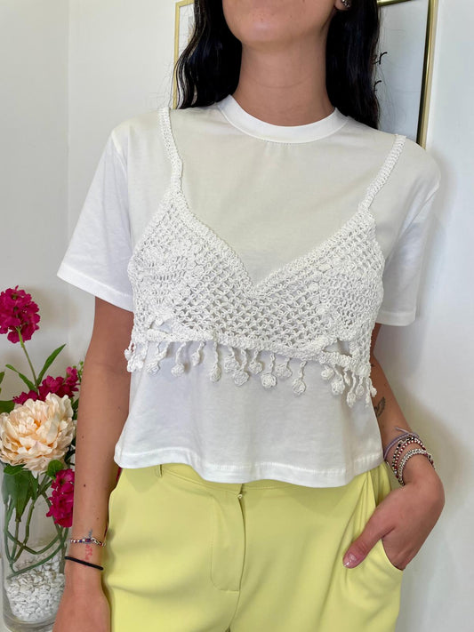 T-shirt top macramè