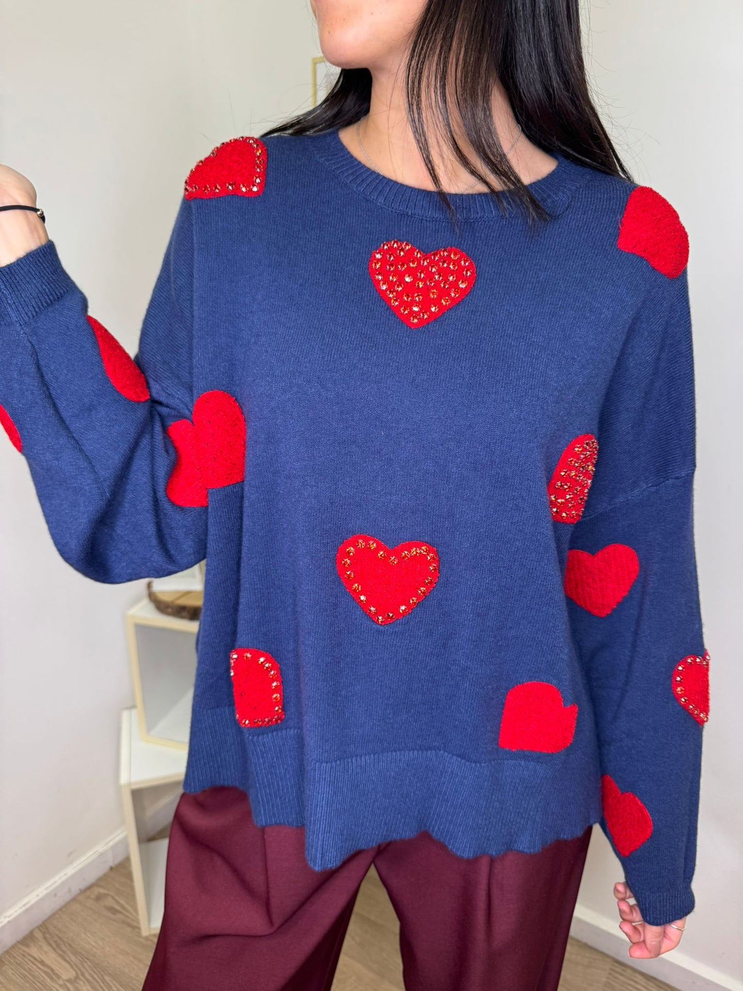 Maglione blu hearts