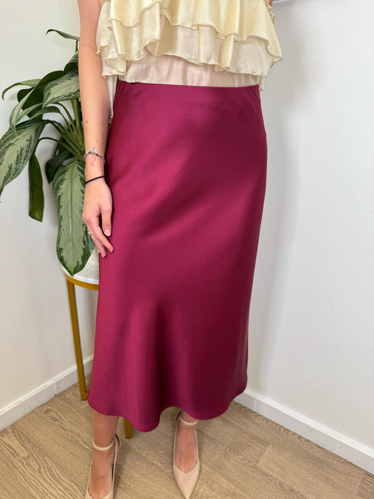 Gonna midi satin magenta