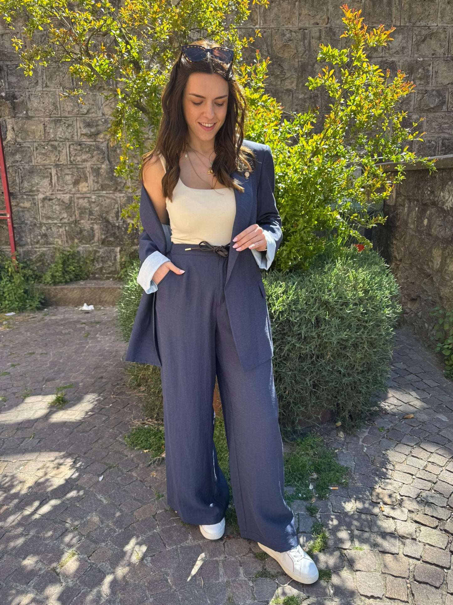 Pantalone blu lino