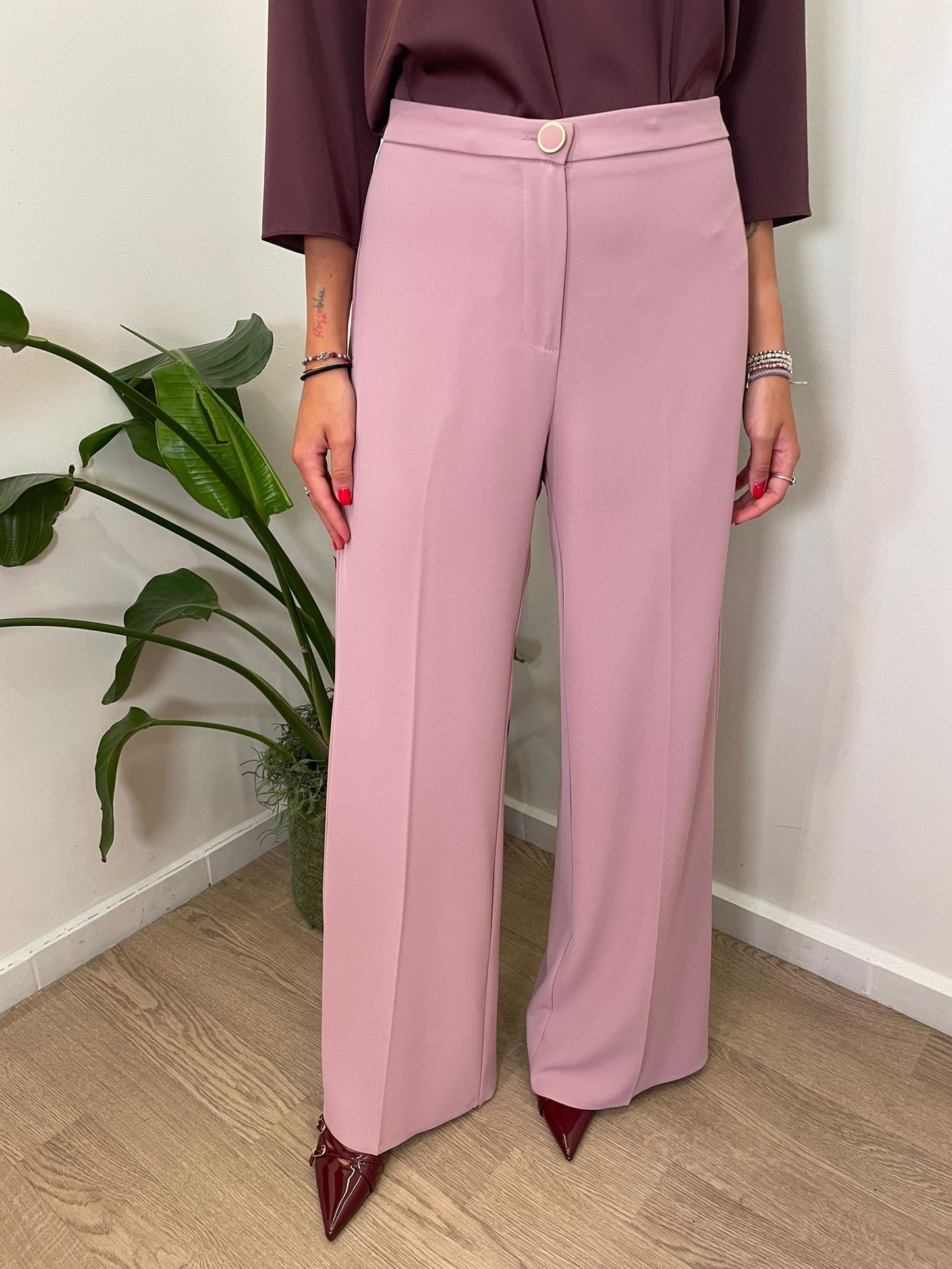 Pantalone fluido malva