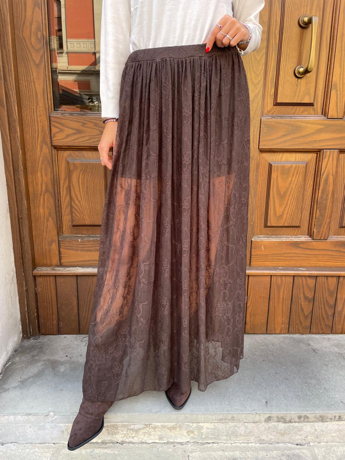 Gonna lunga pizzo cioccolato