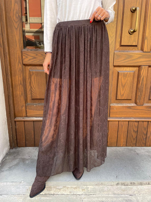 Gonna lunga pizzo cioccolato