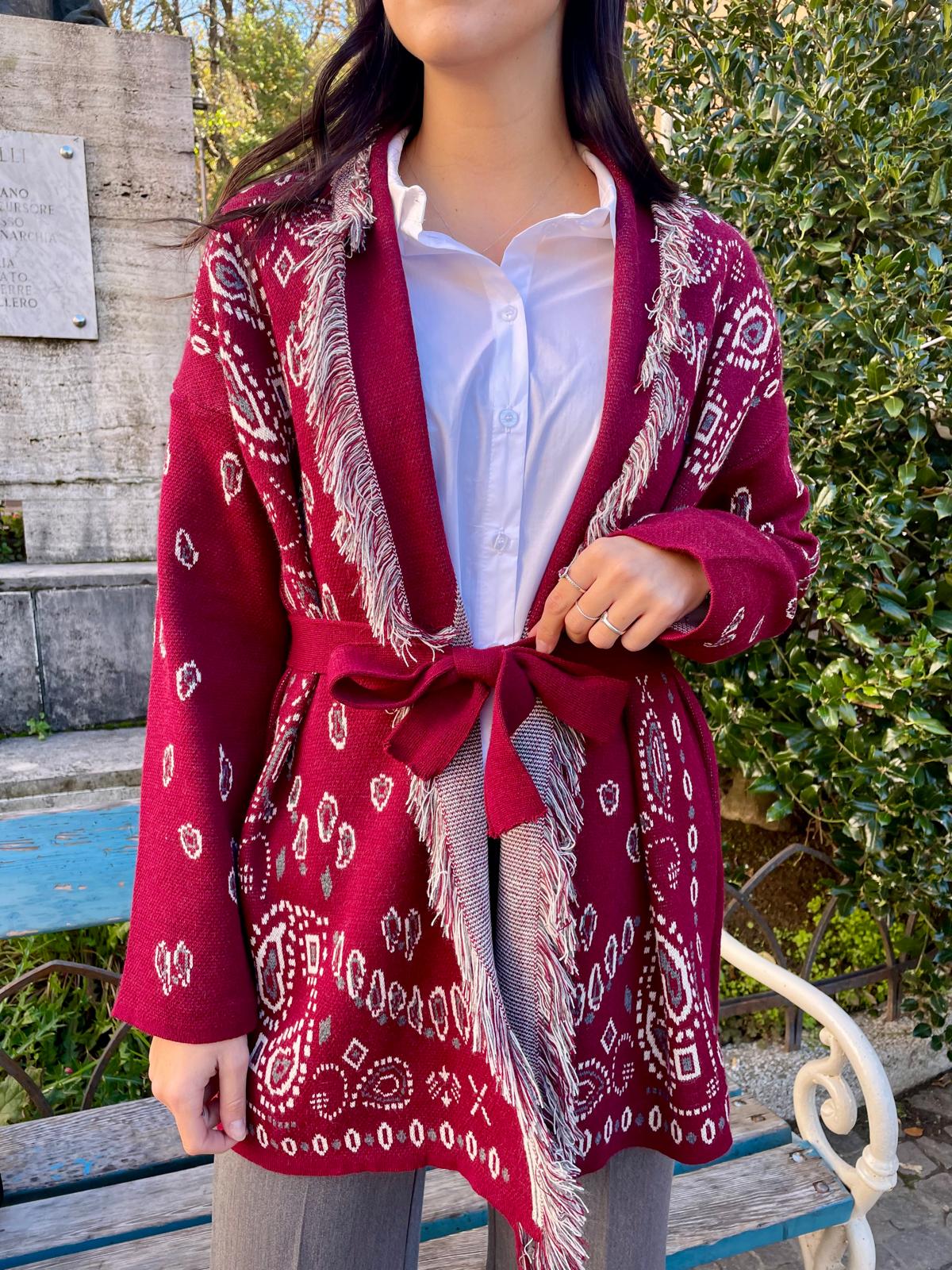 Cardigan sfrangiato bordeaux