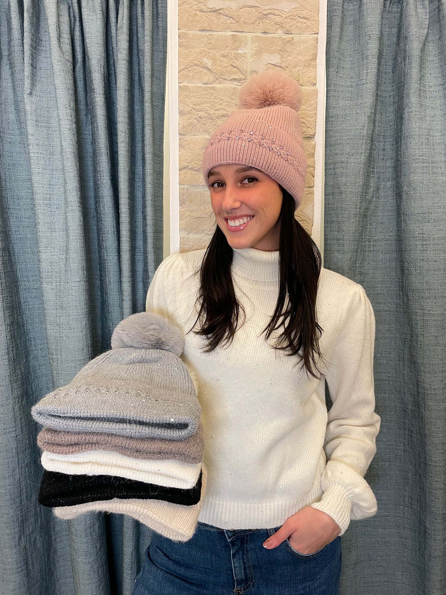 Cappello Pon Pon strass