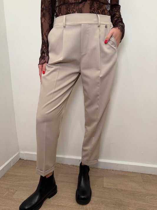 Pantalone pinces beige