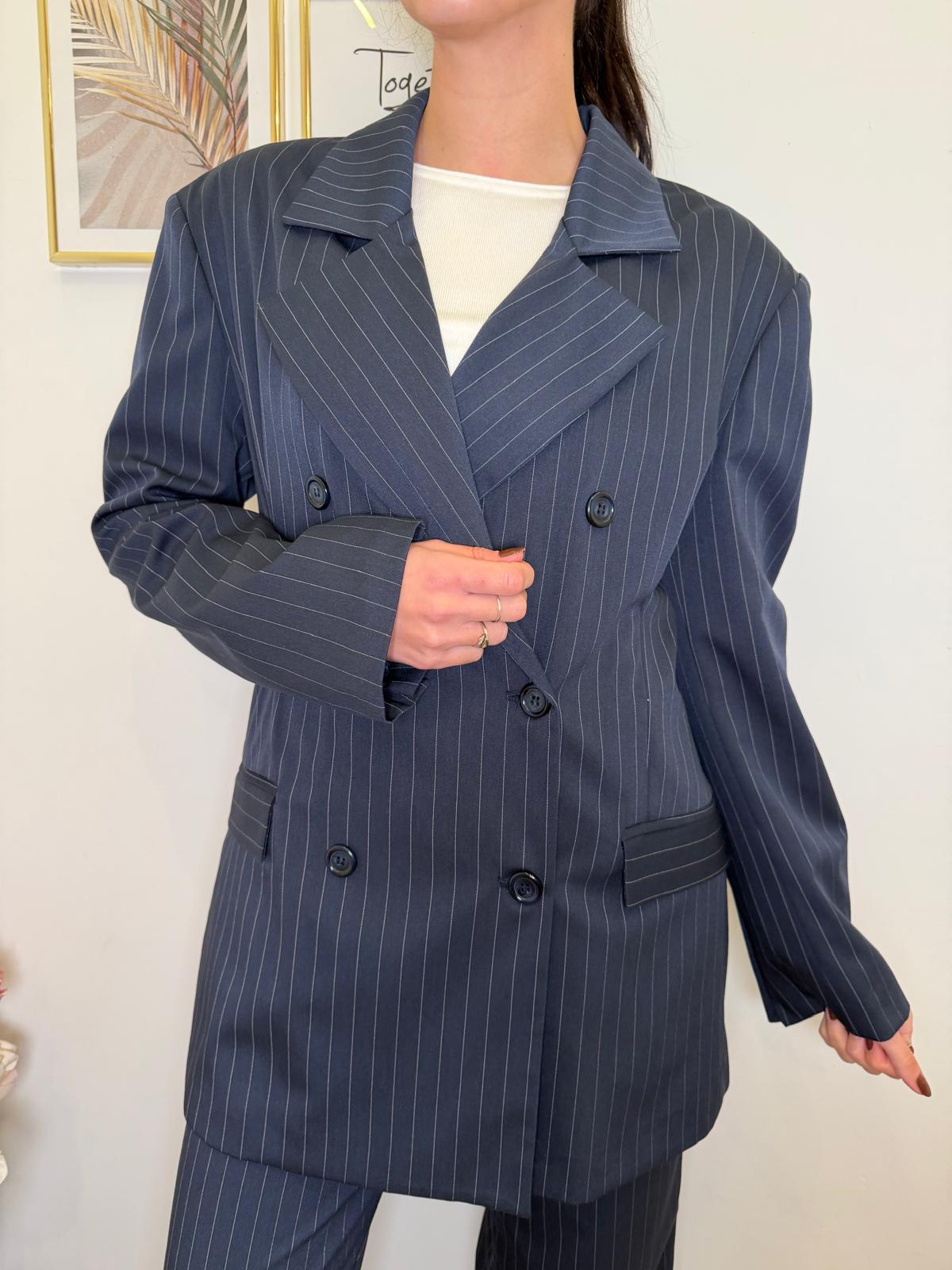 Blazer sfiancato gessato