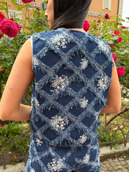 Gilet in denim ricamo