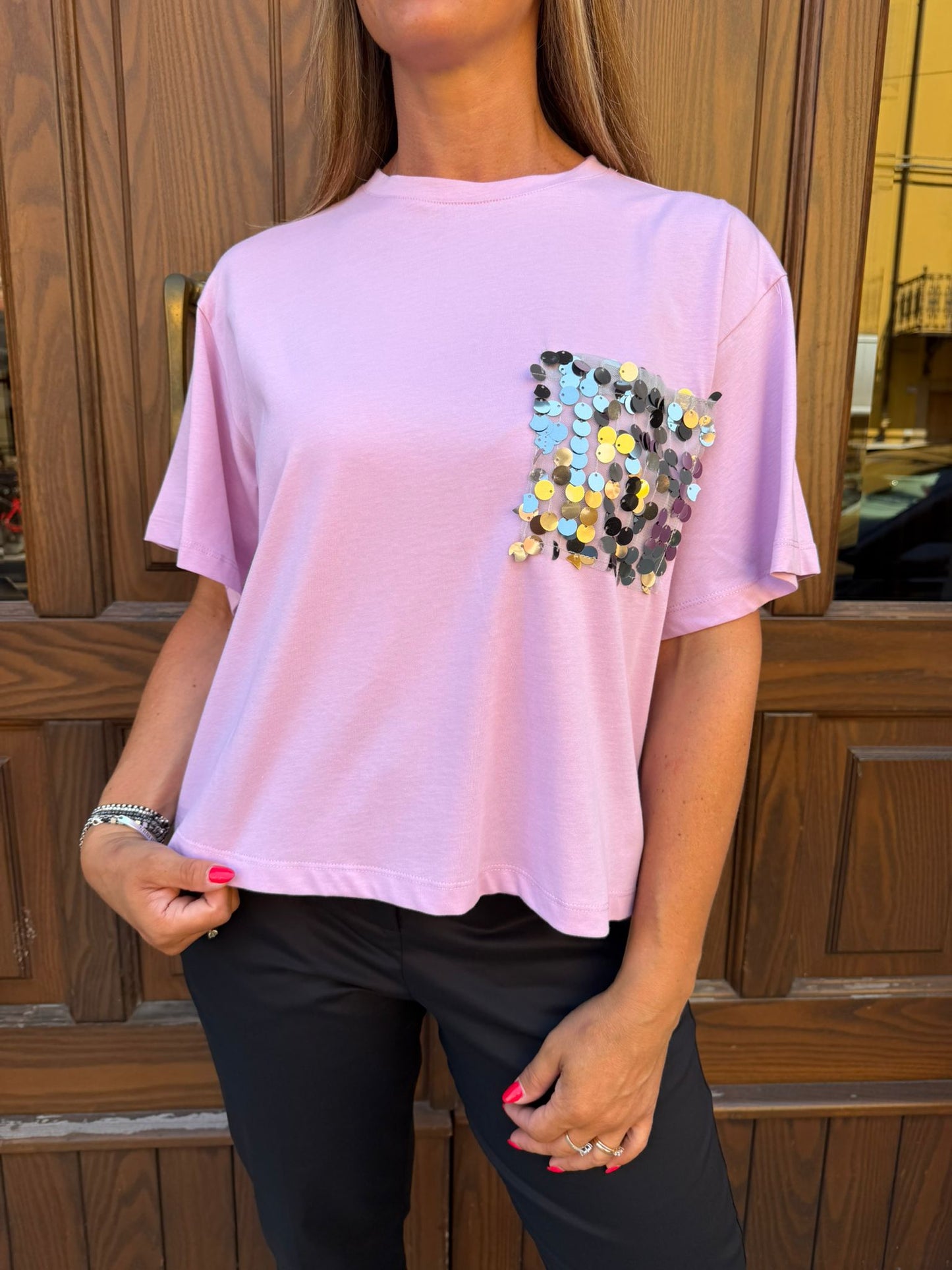 T-shirt applicazioni rosa