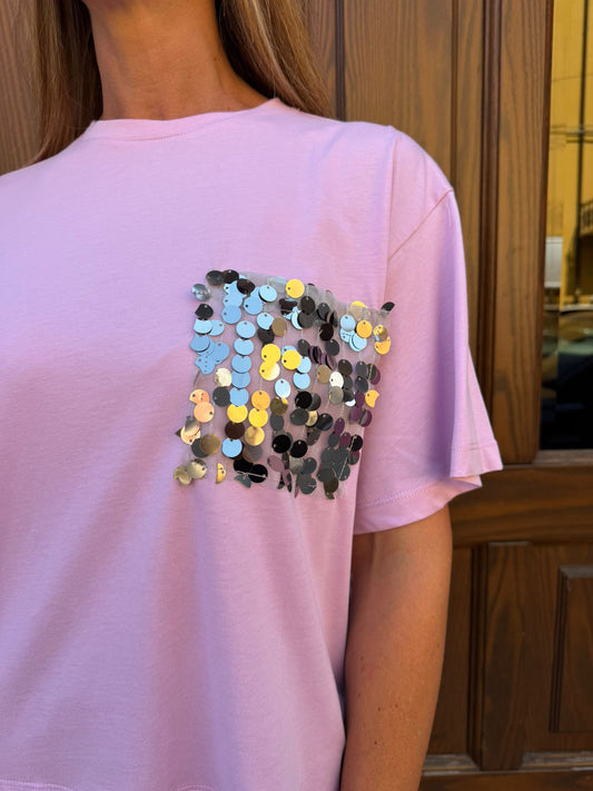 T-shirt applicazioni rosa