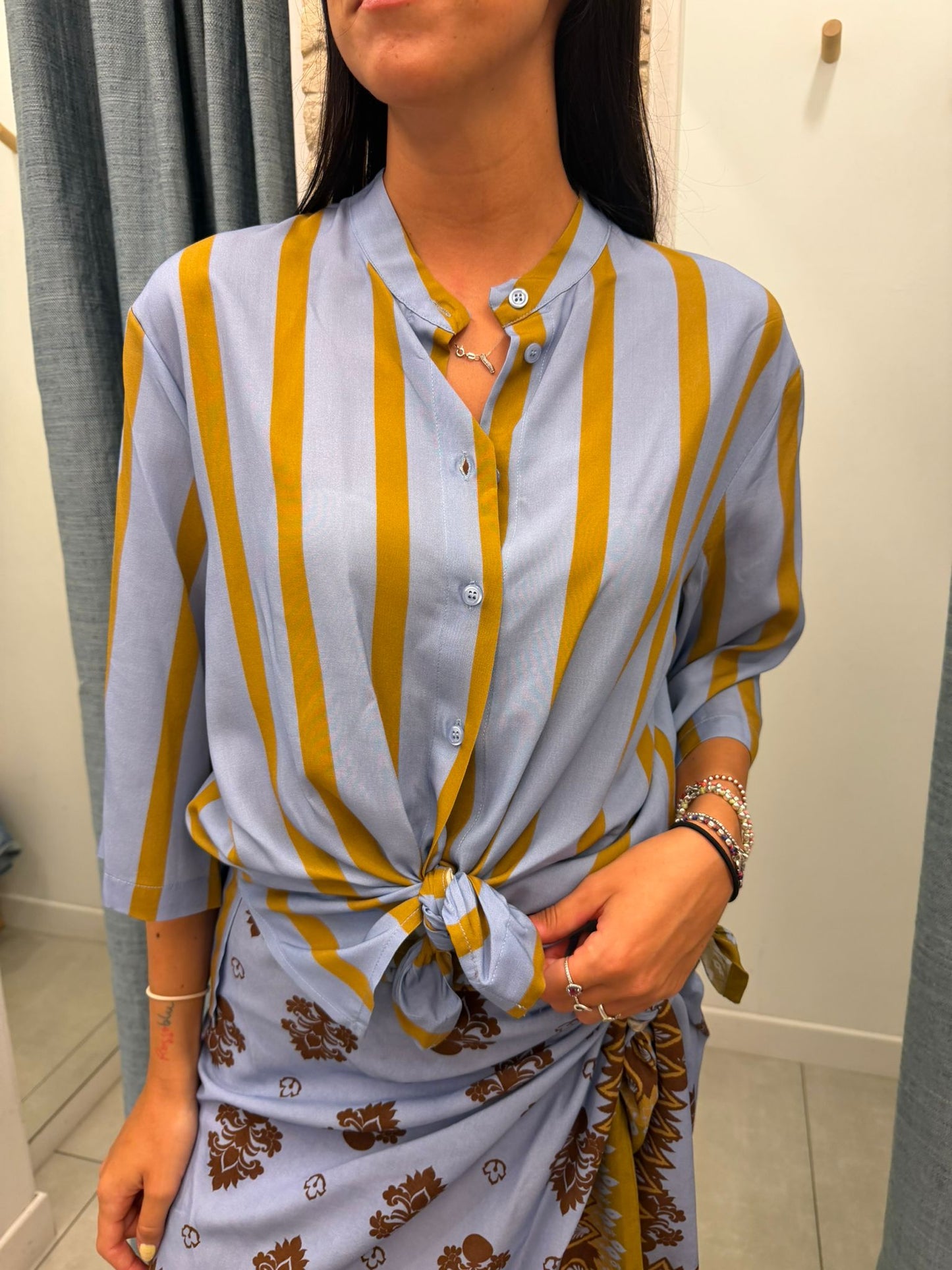 Camicia righe olio e celeste