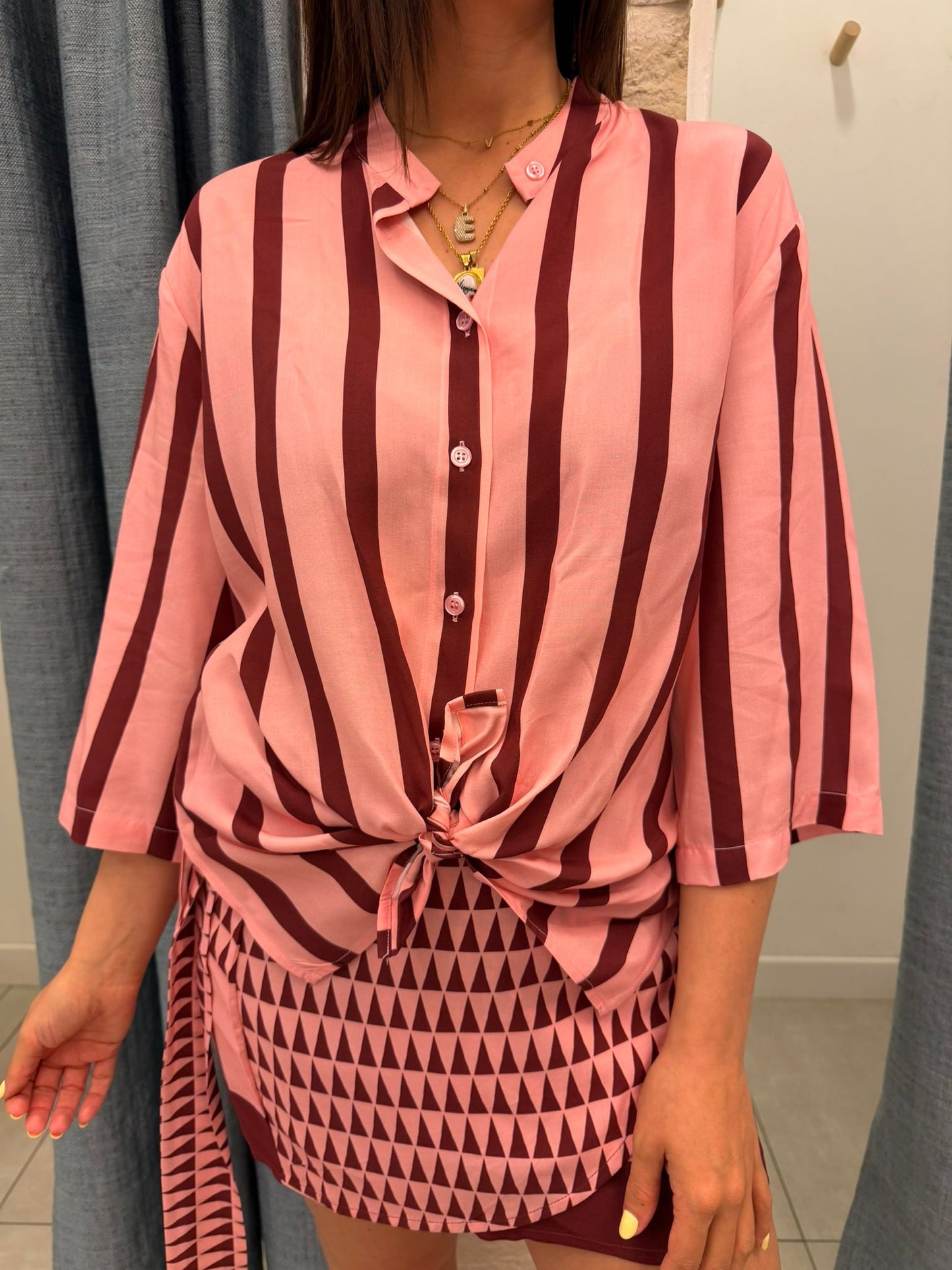 Camicia righe rosa e bordeaux