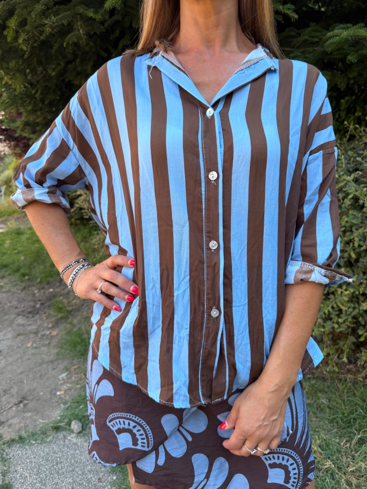 Blusa righe ciocco & celeste