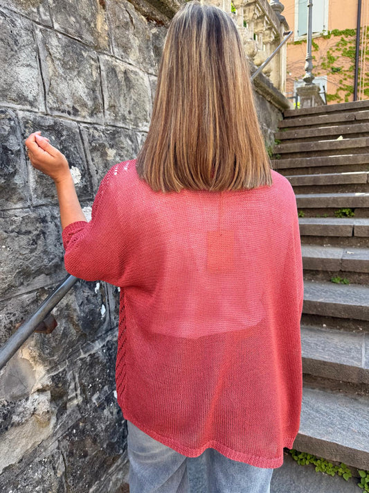Cardigan lungo traforato terracotta